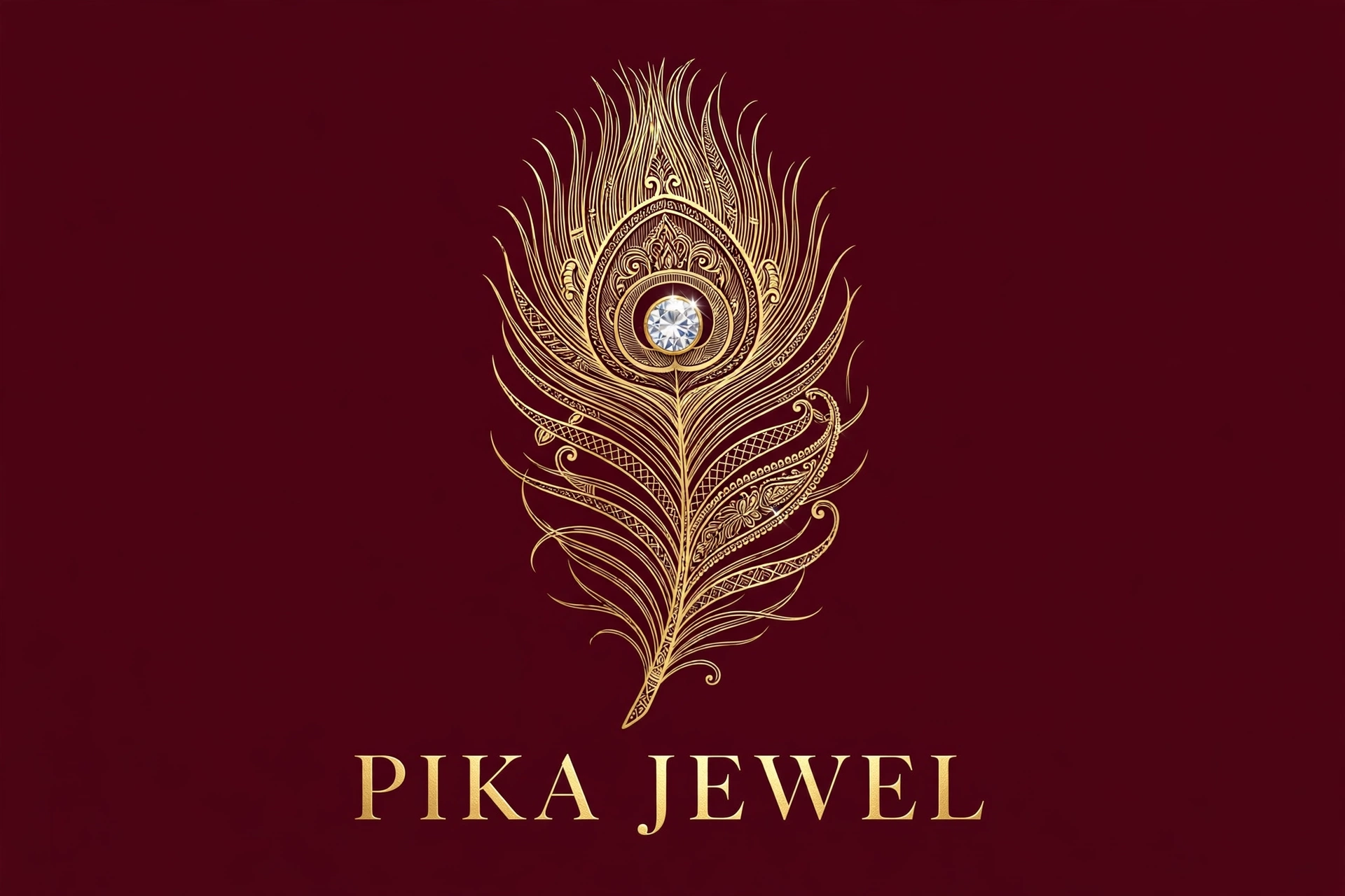 Gold peacock feather with a diamond — PikaJewel bridal
