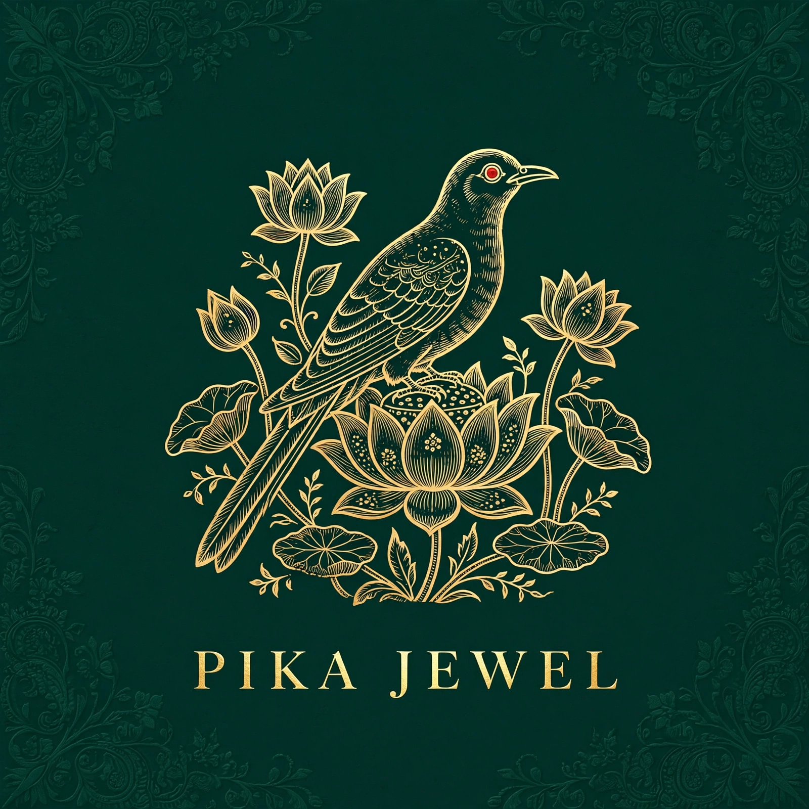 The koel perched on a lotus, in gold