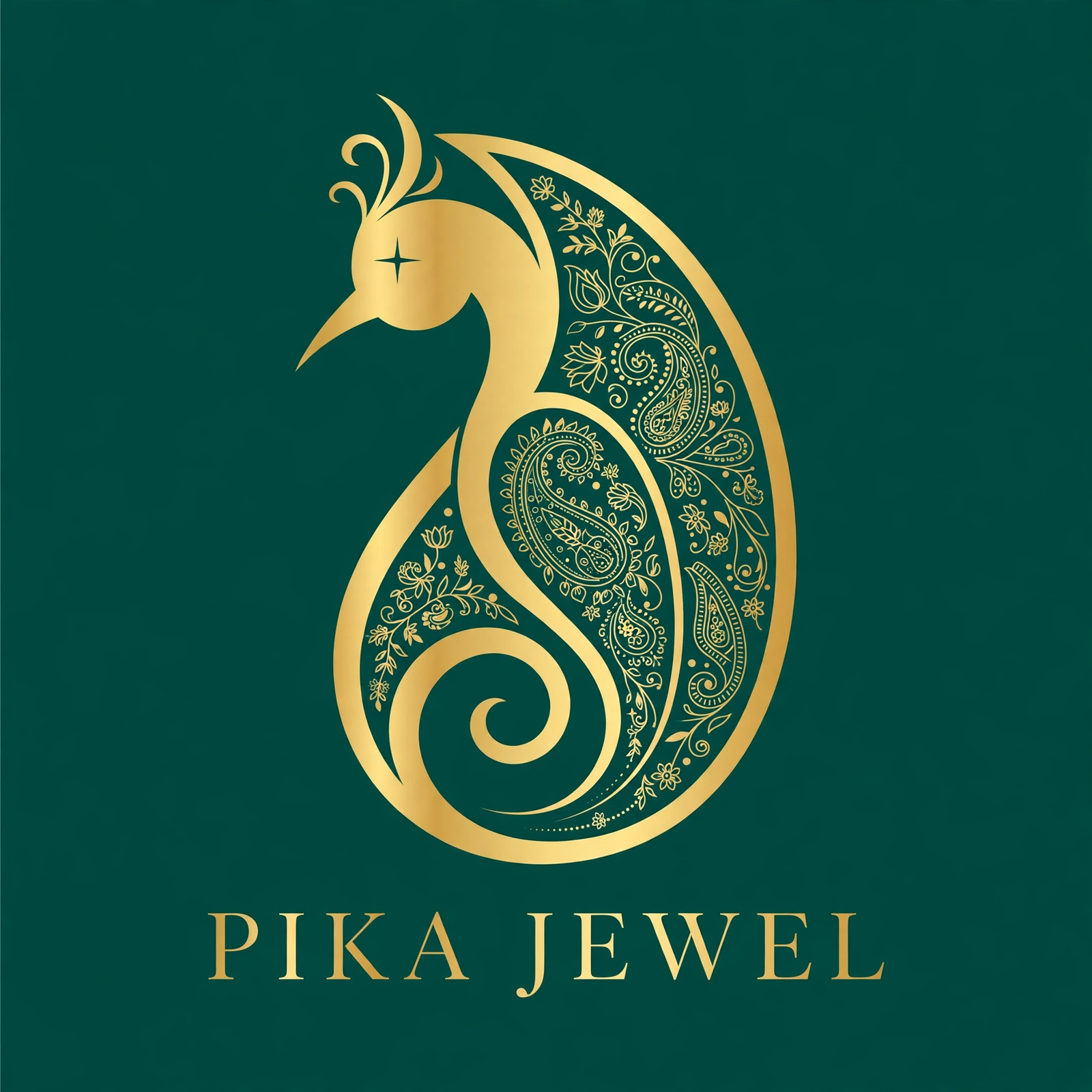 PikaJewel — peacock paisley mark in gold